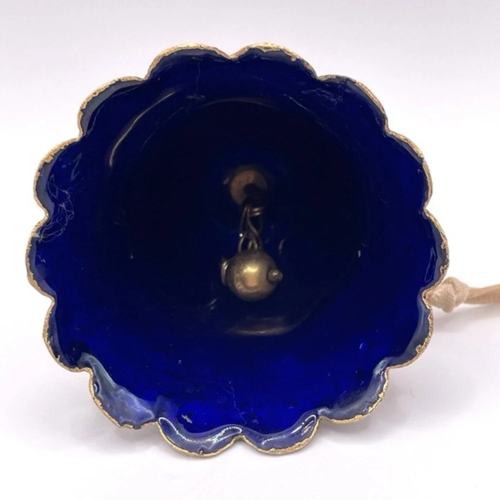 Antique Vintage Cloisonne Brass Enamel Bell Ornament Doves‎ Floral